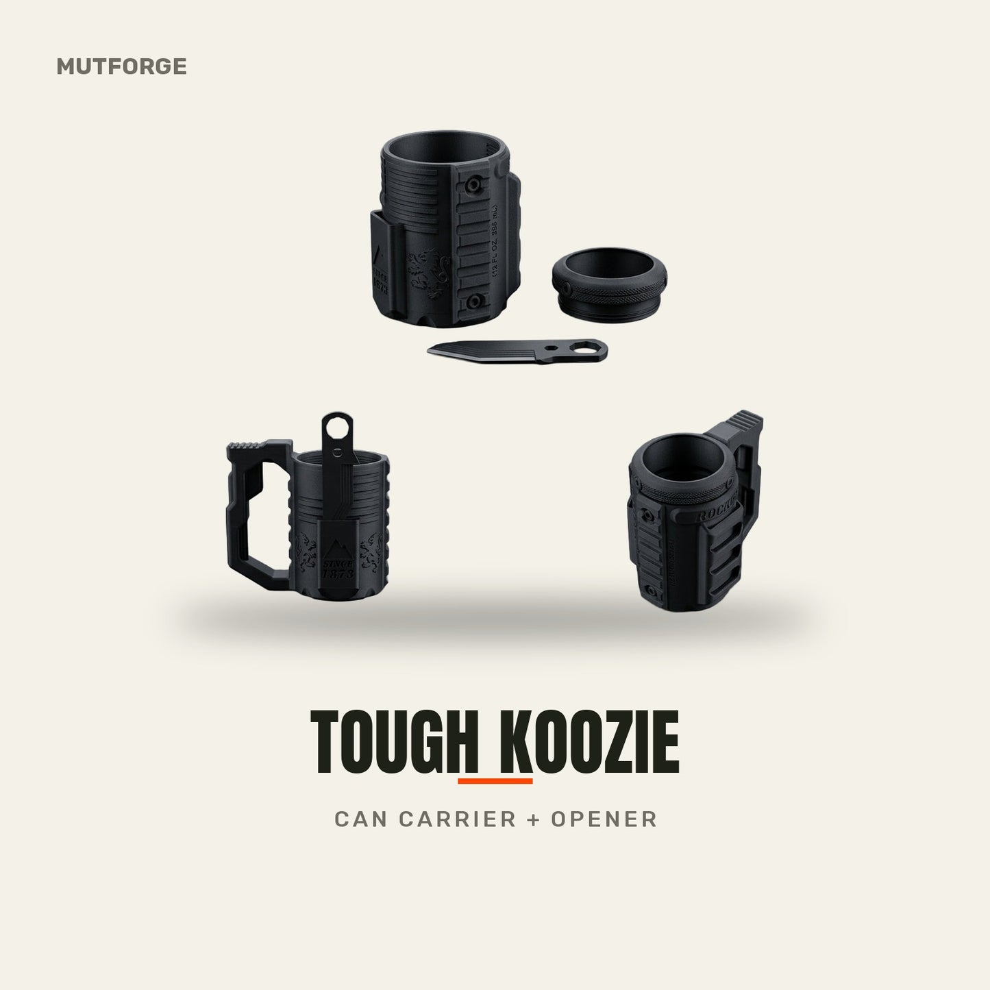 Tough koozie can carrier with bottle opener - 3D-printed by MUTFORGE