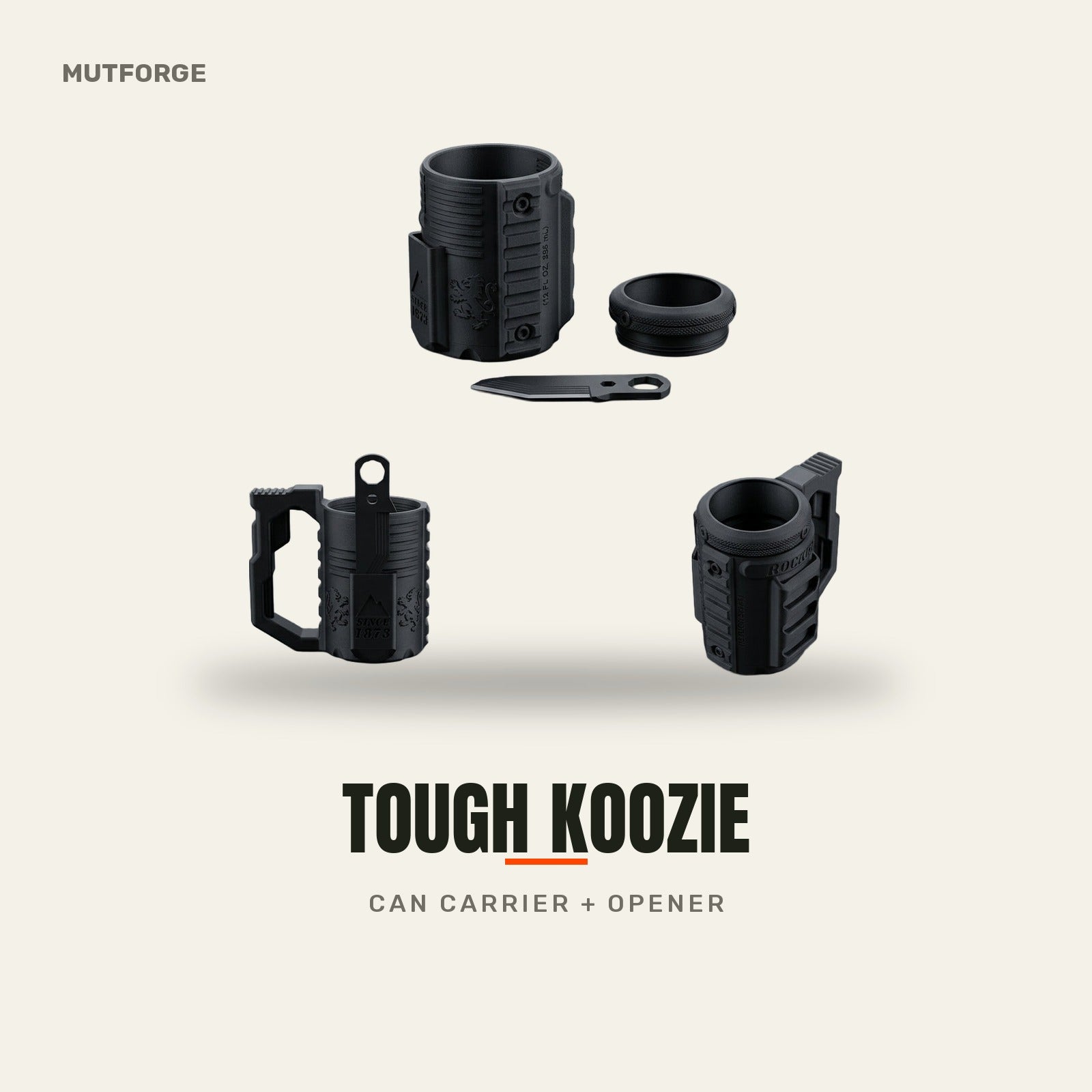 Tough koozie can carrier with bottle opener - 3D-printed by MUTFORGE