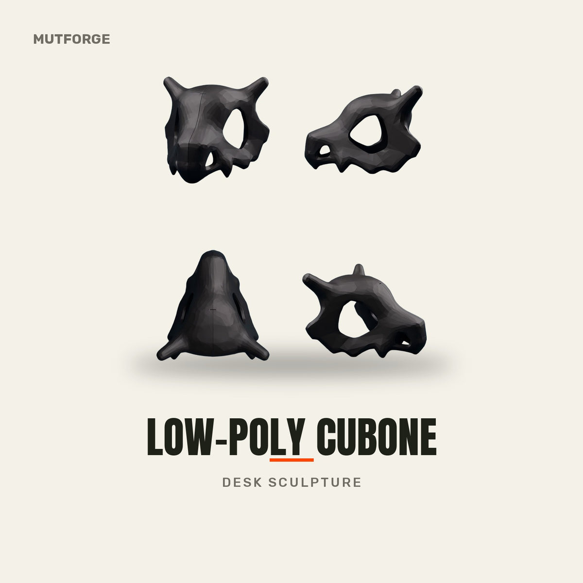 Low-poly Cubone skull sculpture - 3D-printed by MUTFORGE
