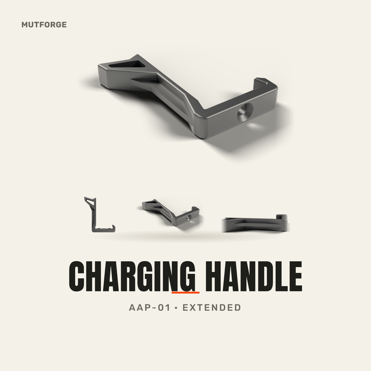 Extended charging handle for AAP-01 airsoft pistol, 3D printed by MUTFORGE