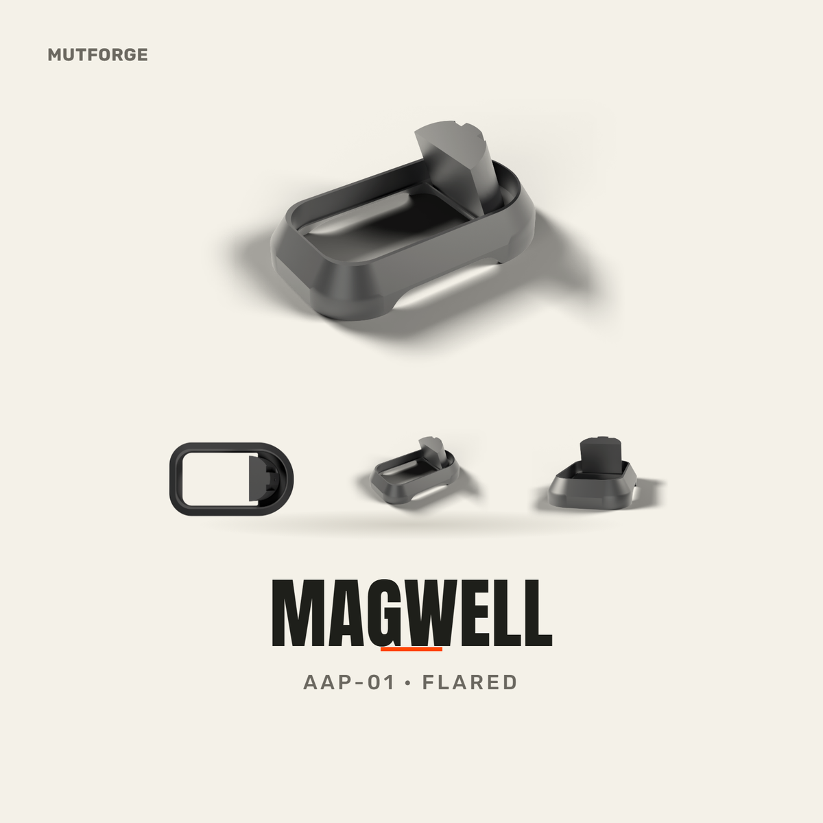Flared magwell for AAP-01 airsoft pistol, 3D printed by MUTFORGE