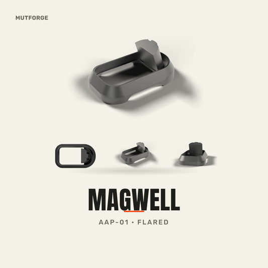 Flared magwell for AAP-01 airsoft pistol, 3D printed by MUTFORGE