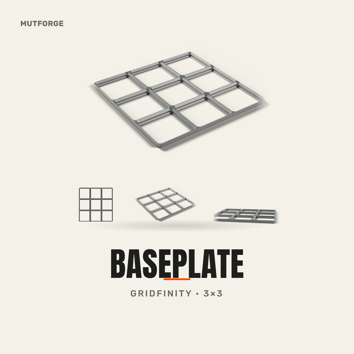 Gridfinity Baseplate 3×3, 3D printed by MUTFORGE