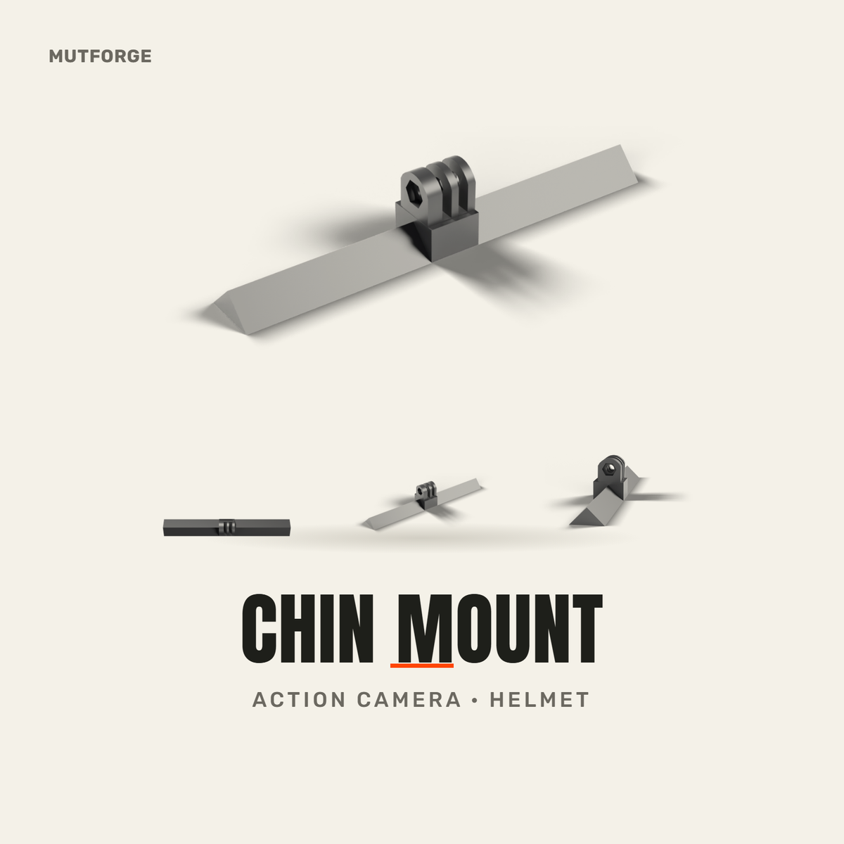 Helmet chin mount for action cameras, 3D printed by MUTFORGE