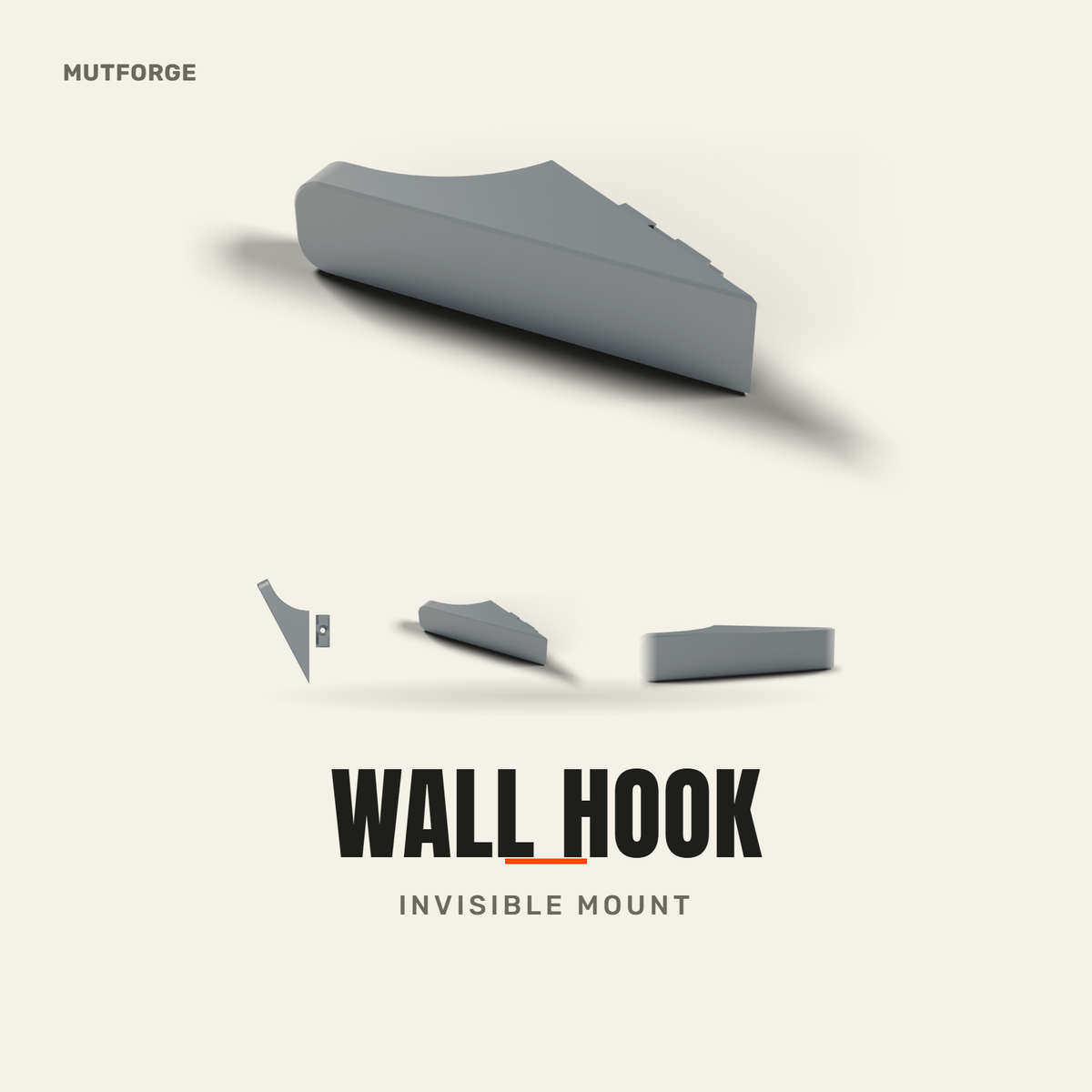 Invisible Wall Hook, 3D printed by MUTFORGE