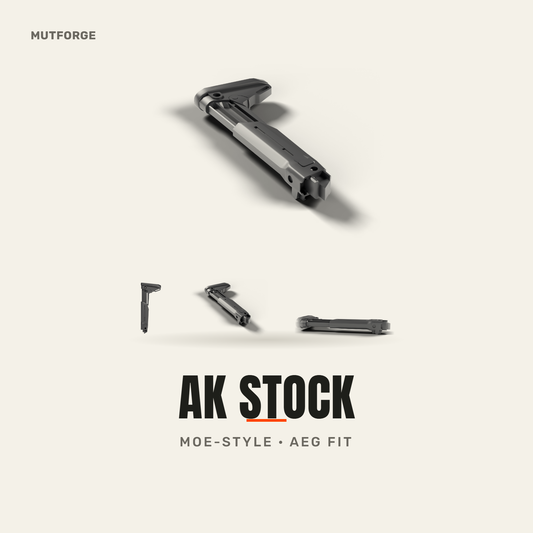 Fixed AK stock for airsoft AEG, 3D printed by MUTFORGE