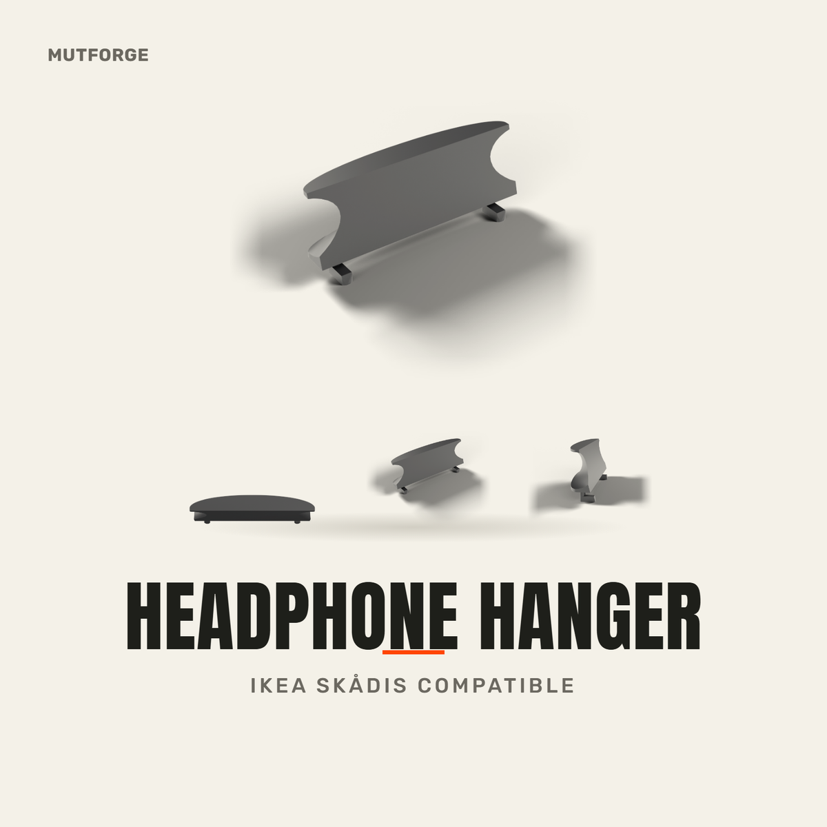 Headphone hanger for IKEA SKADIS pegboard, 3D printed by MUTFORGE