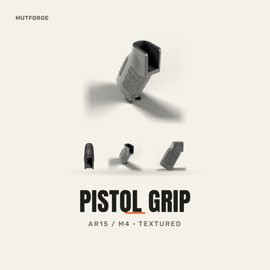 Texturized pistol grip for M4/AR-pattern airsoft, 3D printed by MUTFORGE